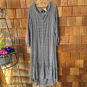Sundance Vintage Style Gray Lace Chiffon Long Sleeve Maxi Dress in Women's 16